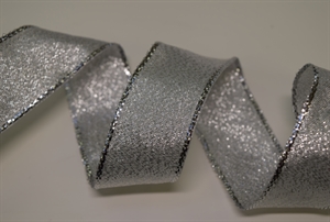 Band 25m/ 25mm, Lurex mit Drahtkante, silber Band 25m/ 25mm, Lurex mit Drahtkante, silber
