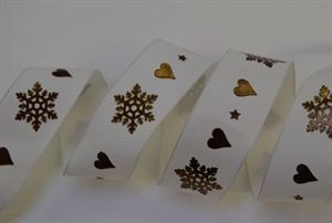 Band 25m/ 25mm, Schneeflocke & Herz, ecru/kupfer Band 25m/ 25mm, Schneeflocke & Herz, ecru/kupfer