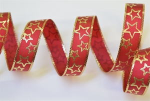 Band 50m/ 15mm, Sterne in Kante, rot/gold Band 50m/ 15mm, Sterne in Kante, rot/gold