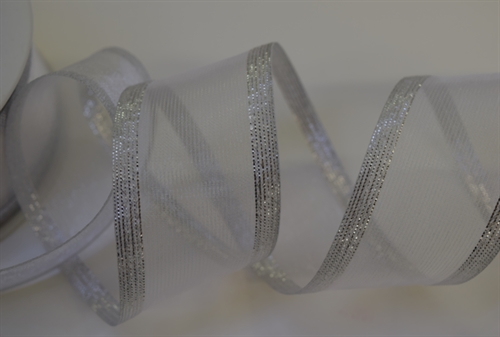 Band 25m/ 40mm, Organza mit Lurexkante, weiss Band 25m/ 40mm, Organza mit Lurexkante, weiss