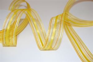 Band 25m/ 25mm, Organza Streifen, gelb Band 25m/ 25mm, Organza Streifen, gelb