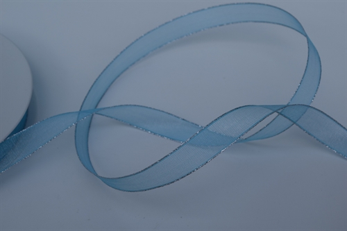 Band 50m/ 15mm, Organza mit Silberkante, türkisblau Band 50m/ 15mm, Organza mit Silberkante, türkisblau