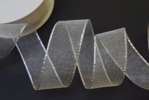 Band 25m/ 25mm, Organza mit Lurex, weiss/silber Band 25m/ 25mm, Organza mit Lurex, weiss/silber