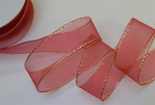 Band 15m/ 25mm, Organza mit Lurex, rot-gold Band 15m/ 25mm, Organza mit Lurex, rot-gold