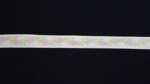 Band 20m/ 15mm, Blumen auf Leinen, rosa Band 20m/ 15mm, Blumen auf Leinen, rosa