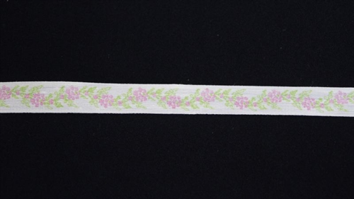 Band 20m/ 15mm, Blumen auf Leinen, rosa