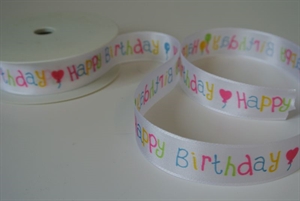 Band 20m/ 25mm, Happy Birthday, weiss/bunt Band 20m/ 25mm, Happy Birthday, weiss/bunt