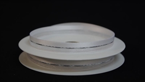 Band 20m/ 10mm, uni & tüll, weiss/silber Band 20m/ 10mm, uni & tüll, weiss/silber