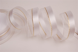 Band 20m/ 22mm, uni & tüll, weiss/gold Band 20m/ 22mm, uni & tüll, weiss/gold