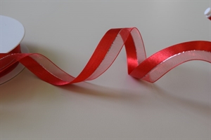 Band 20m/ 22mm, uni & tüll, rot/silber Band 20m/ 22mm, uni & tüll, rot/silber