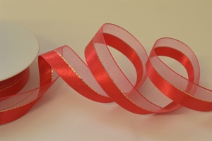 Band 20m/ 22mm, uni & tüll, rot/gold Band 20m/ 22mm, uni & tüll, rot/gold