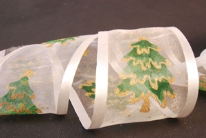 Band 20m/ 70mm, Weihnachtsbaum, weiss/grün Band 20m/ 70mm, Weihnachtsbaum, weiss/grün