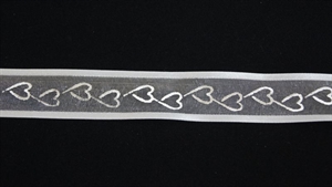 Band 20m/ 25mm, Herz/ Sheer, silber/weiss Band 20m/ 25mm, Herz/ Sheer, silber/weiss