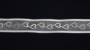 Band 20m/ 25mm, Herz/ Sheer, gold/weiss Band 20m/ 25mm, Herz/ Sheer, gold/weiss
