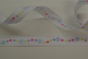 Band 20m/ 15mm, Tupfen auf Linie, lila, grün, pink Band 20m/ 15mm, Tupfen auf Linie, lila, grün, pink