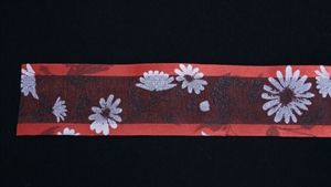 Band 25m/ 40mm, Tüll mit Blumen, rot