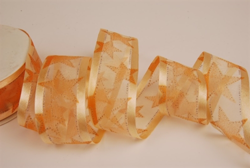 Band 25m/ 40mm, Organza m. Sternen, mandarin Band 25m/ 40mm, Organza m. Sternen, mandarin