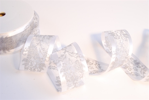 Band 25m/ 25mm, Organza mit Ornament, weiss Band 25m/ 25mm, Organza mit Ornament, weiss