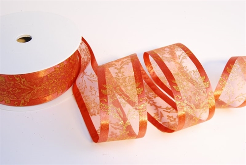 Band 25m/ 40mm, Organza mit Ornament, hrot Band 25m/ 40mm, Organza mit Ornament, hrot