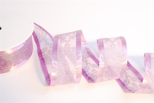 Band 25m/ 40mm, Organza mit Ornament, lila Band 25m/ 40mm, Organza mit Ornament, lila