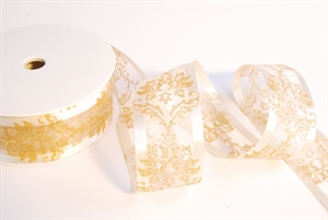 Band 25m/ 40mm, Organza mit Ornament, ecru Band 25m/ 40mm, Organza mit Ornament, ecru