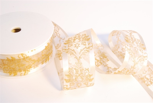 Band 25m/ 40mm, Organza mit Ornament, ecru Band 25m/ 40mm, Organza mit Ornament, ecru