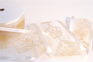 Band 25m/ 70mm, Organza mit Ornament, ecru Band 25m/ 70mm, Organza mit Ornament, ecru