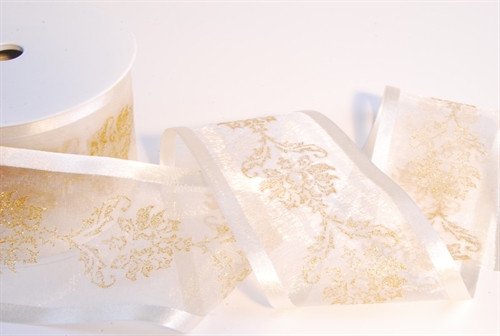 Band 25m/ 70mm, Organza mit Ornament, ecru Band 25m/ 70mm, Organza mit Ornament, ecru