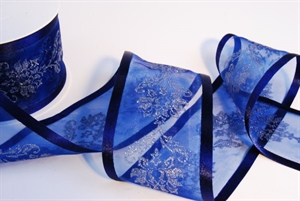 Band 25m/ 70mm, Organza mit Ornament, dblau Band 25m/ 70mm, Organza mit Ornament, dblau