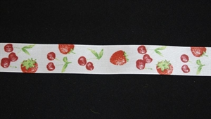 Band 20m/ 25mm, Früchte, rot/weiss Band 20m/ 25mm, Früchte, rot/weiss