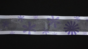 Band 25m/ 40mm, Tüll mit Blumen, lila Band 25m/ 40mm, Tüll mit Blumen, lila