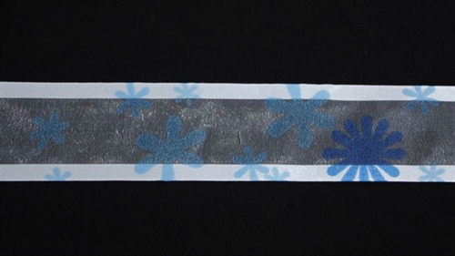 Band 25m/ 40mm, Tüll mit Blumen, hellblau Band 25m/ 40mm, Tüll mit Blumen, hellblau