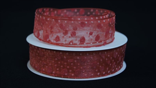 Band 25m/ 25mm, Tüll mit Punkten, rot Band 25m/ 25mm, Tüll mit Punkten, rot