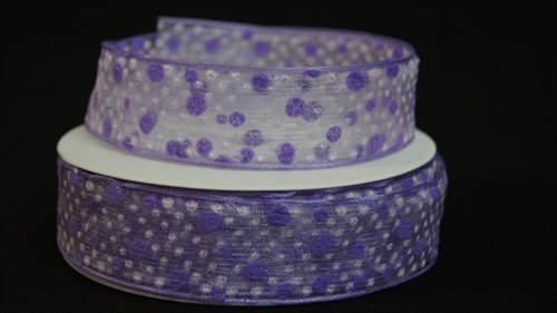 Band 25m/ 25mm, Tüll mit Punkten, lila Band 25m/ 25mm, Tüll mit Punkten, lila