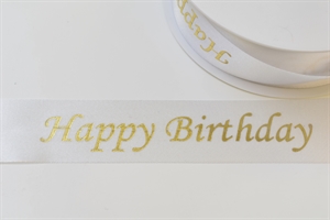 Band 25m/ 24mm, Happy Birthday, weiss/gold