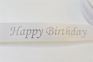 Band 25m/ 24mm, Happy Birthday, weiss/silber