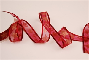 Band 25m/ 25mm, Tüll m. Sternen, bordeaux Band 25m/ 25mm, Tüll m. Sternen, bordeaux