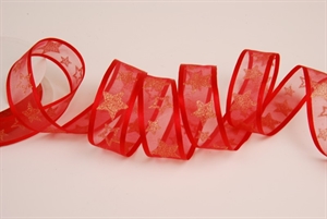 Band 25m/ 25mm, Tüll m. Sternen, hrot Band 25m/ 25mm, Tüll m. Sternen, hrot