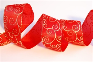 Band 25m/ 40mm, Satin m. Ornament 3D, rot Band 25m/ 40mm, Satin m. Ornament 3D, rot