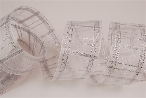 Band 25m/ 40mm, Karo Lurex, silber Band 25m/ 40mm, Karo Lurex, silber