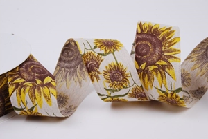 Band 25m/ 40mm, Sonnenblume auf Leinen, gelb Band 25m/ 40mm, Sonnenblume auf Leinen, gelb