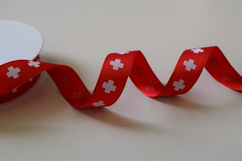 Band 25m/ 22mm, Schweizerkreuz auf Rips, rot Band 25m/ 22mm, Schweizerkreuz auf Rips, rot