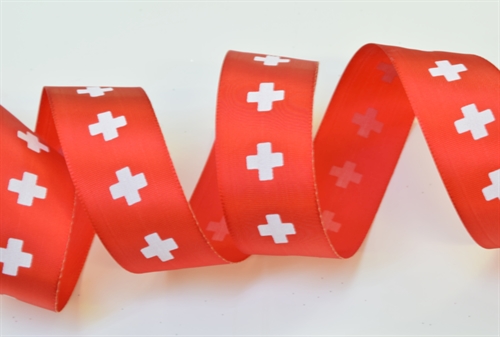 Band 50m/ 25mm, Schweizerkreuz, rot Band 50m/ 25mm, Schweizerkreuz, rot