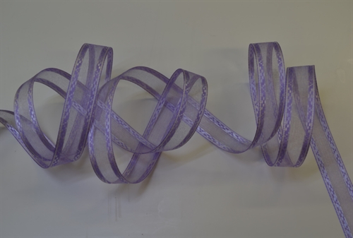 Band 25m/ 15mm, Motiv an Organza, flieder Band 25m/ 15mm, Motiv an Organza, flieder