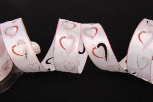 Band 10m/ 22mm, Herz gestanzt, weiss/rot Band 10m/ 22mm, Herz gestanzt, weiss/rot