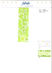 Band 25m/ 25mm, Blumen auf Organza, weiss Band 25m/ 25mm, Blumen auf Organza, weiss