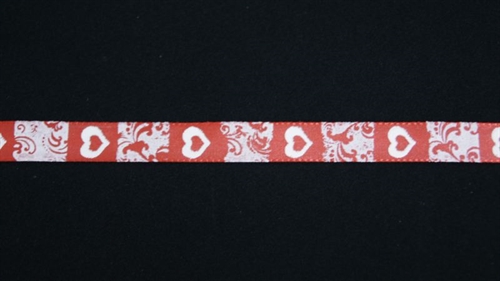 Band 20m/ 15mm, Heart & Ornament, rot
