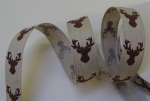Band 20m/ 25mm, Hirsch auf Leinen, braun Band 20m/ 25mm, Hirsch auf Leinen, braun
