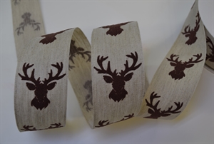Band 20m/ 40mm, Hirsch auf Leinen, braun Band 20m/ 40mm, Hirsch auf Leinen, braun