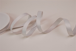 Band 20m/ 10mm, Satin mit Silber, weiss Band 20m/ 10mm, Satin mit Silber, weiss